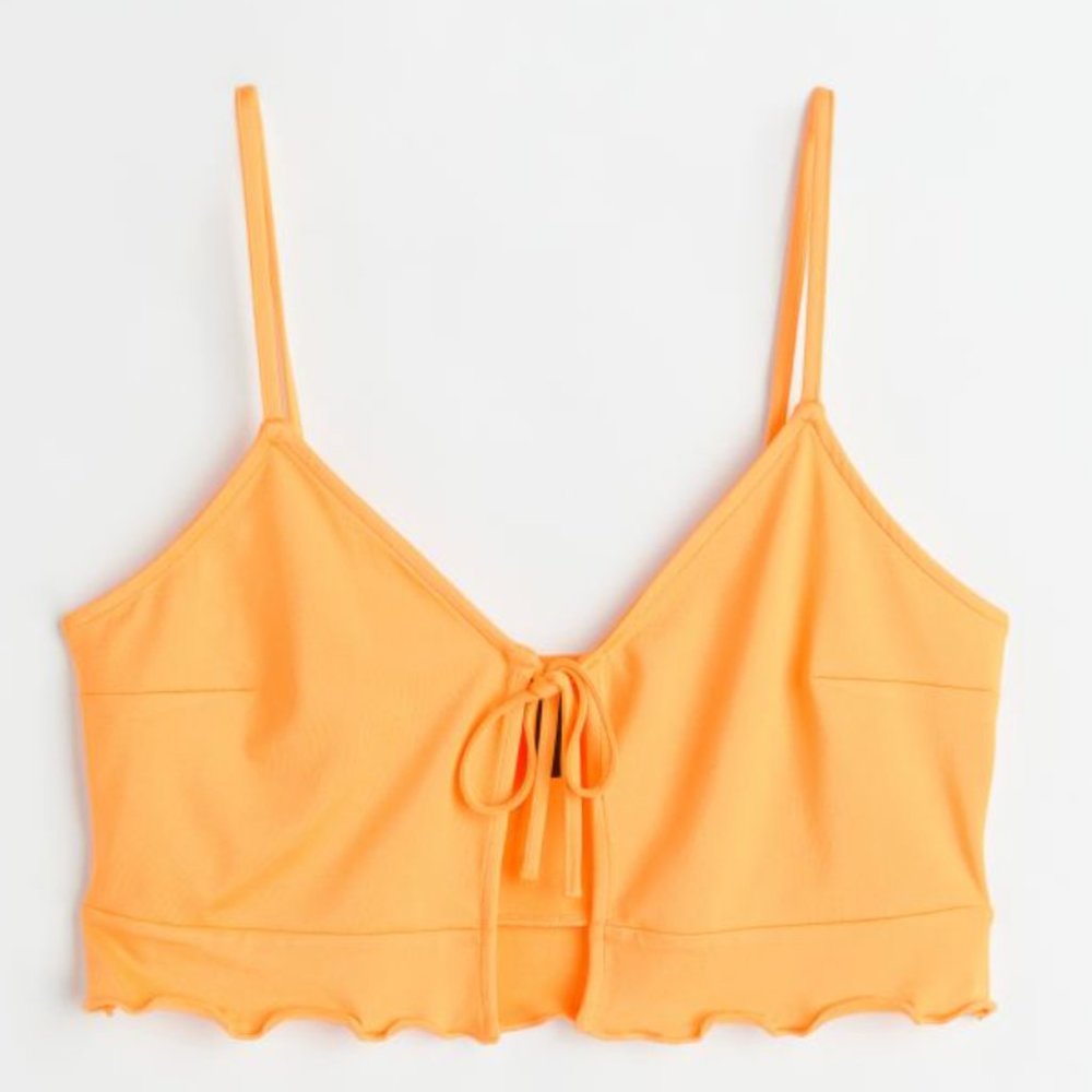 Adorable & sexy Tie-front Peplum Crop Top in bright tangerine NWT Medium